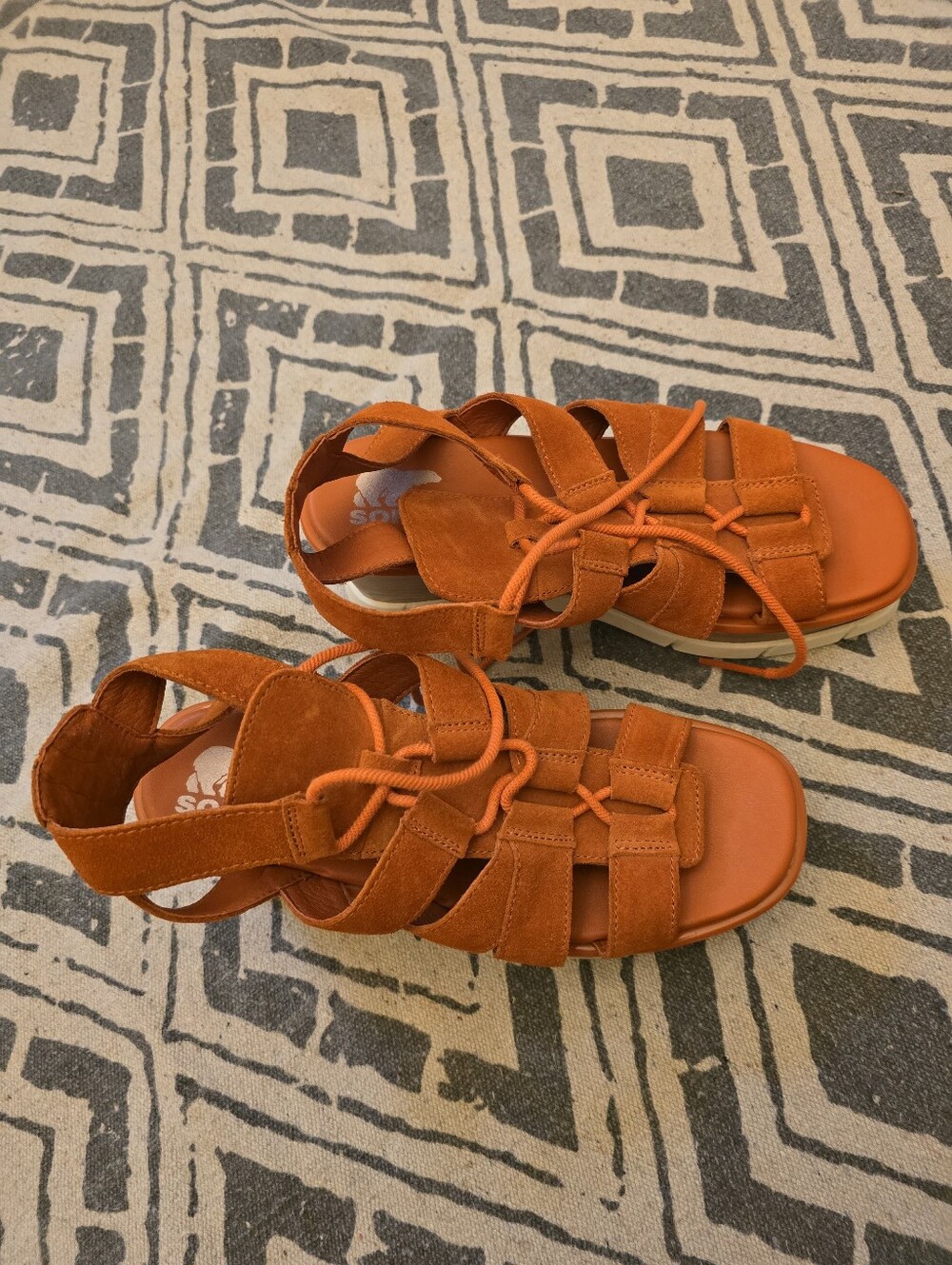 Sorel Orange Suede Strappy Lace Platform Sandals, sz 7.5
